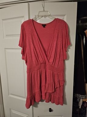 torrid Coral Pink V-Neck Peplum Tunic with Ruffle Tiers